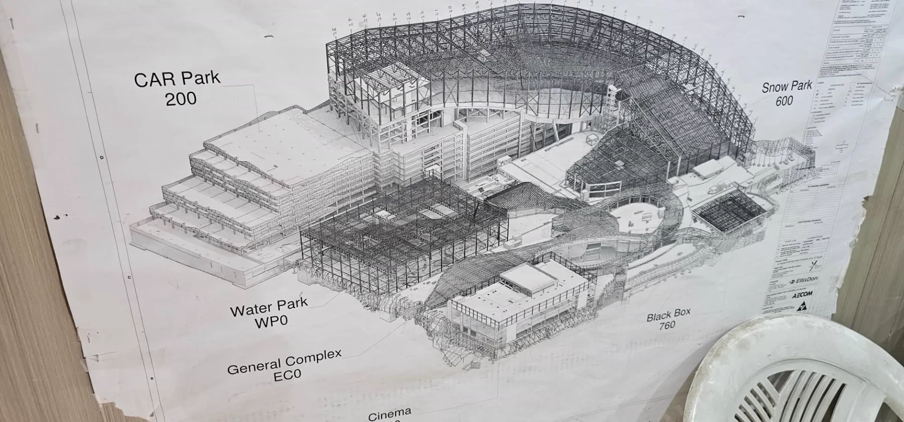 Detailed structural project drawing used to plan access, fall protection and rescue coverage