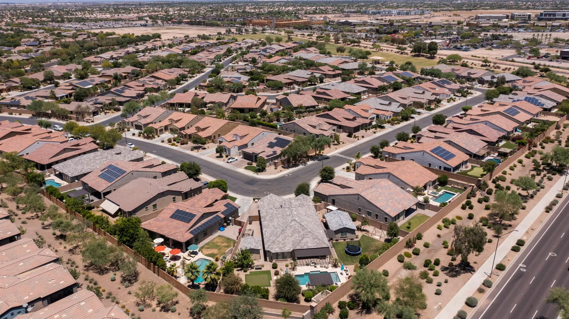 Aerial view of Goodyear neighborhoods and commercial development