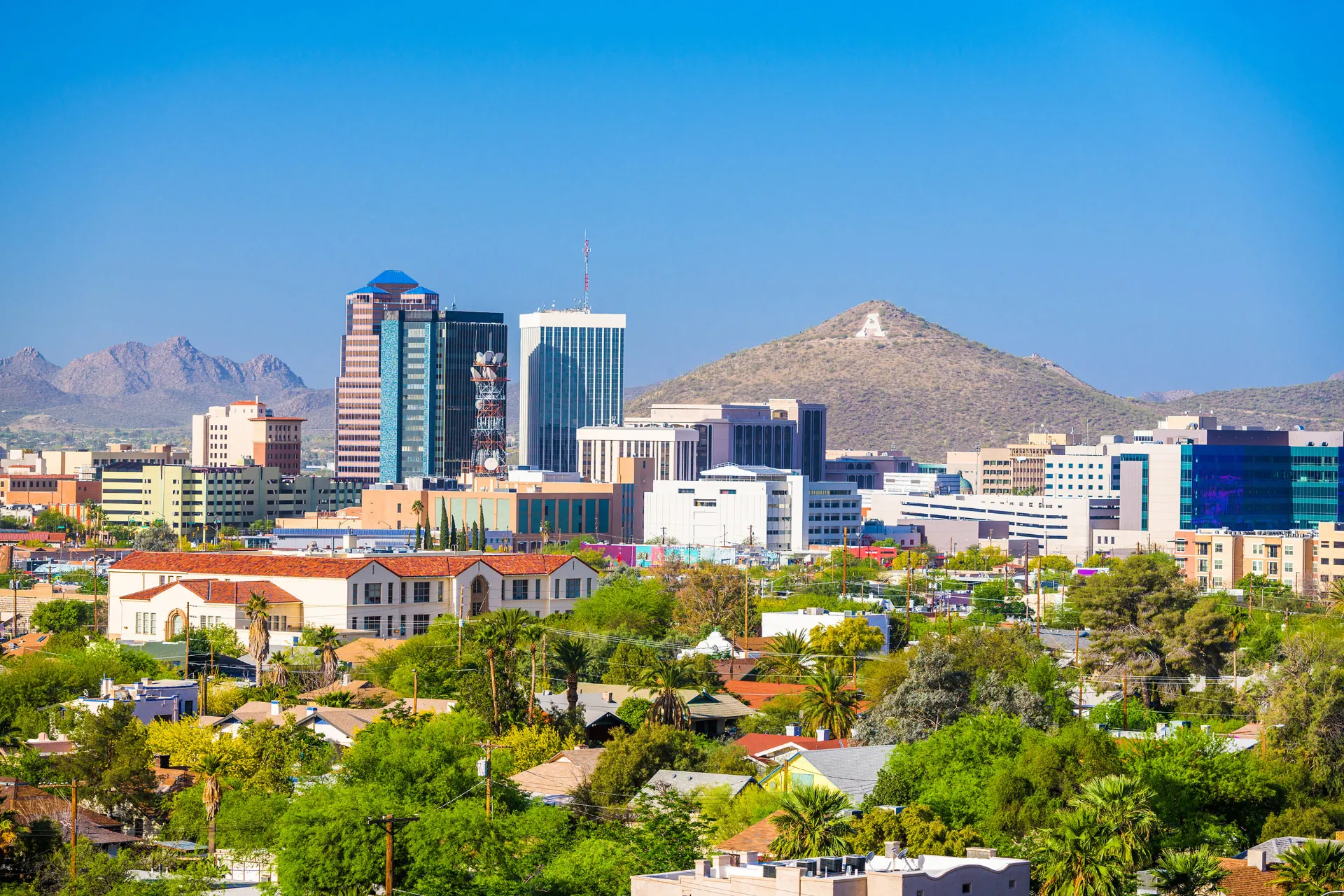 Tucson skyline with the surrounding desert mountains