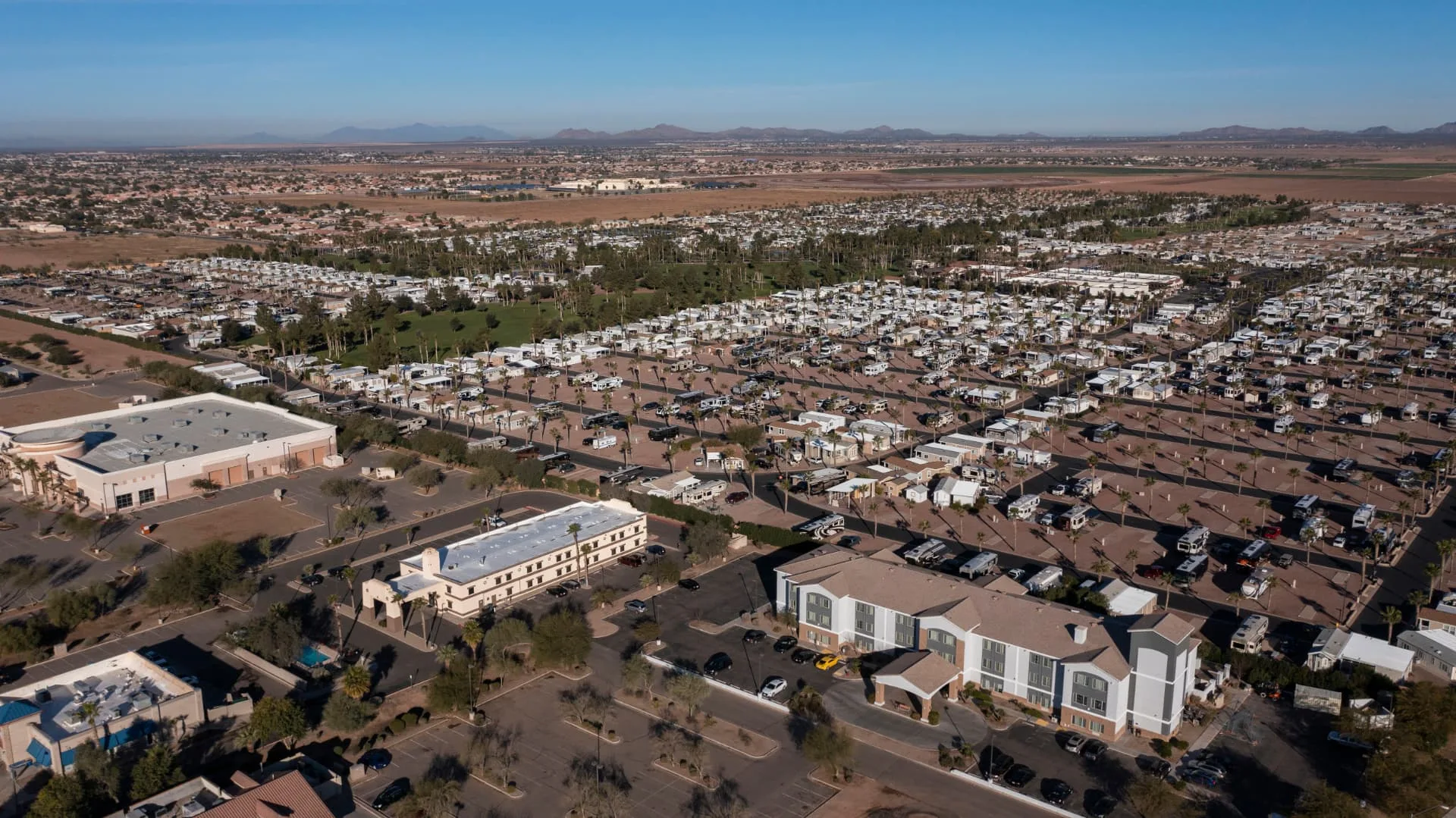 Aerial view of Casa Grande neighborhoods and community development, rope access, confined space rescue and safety services in Casa Grande, AZ