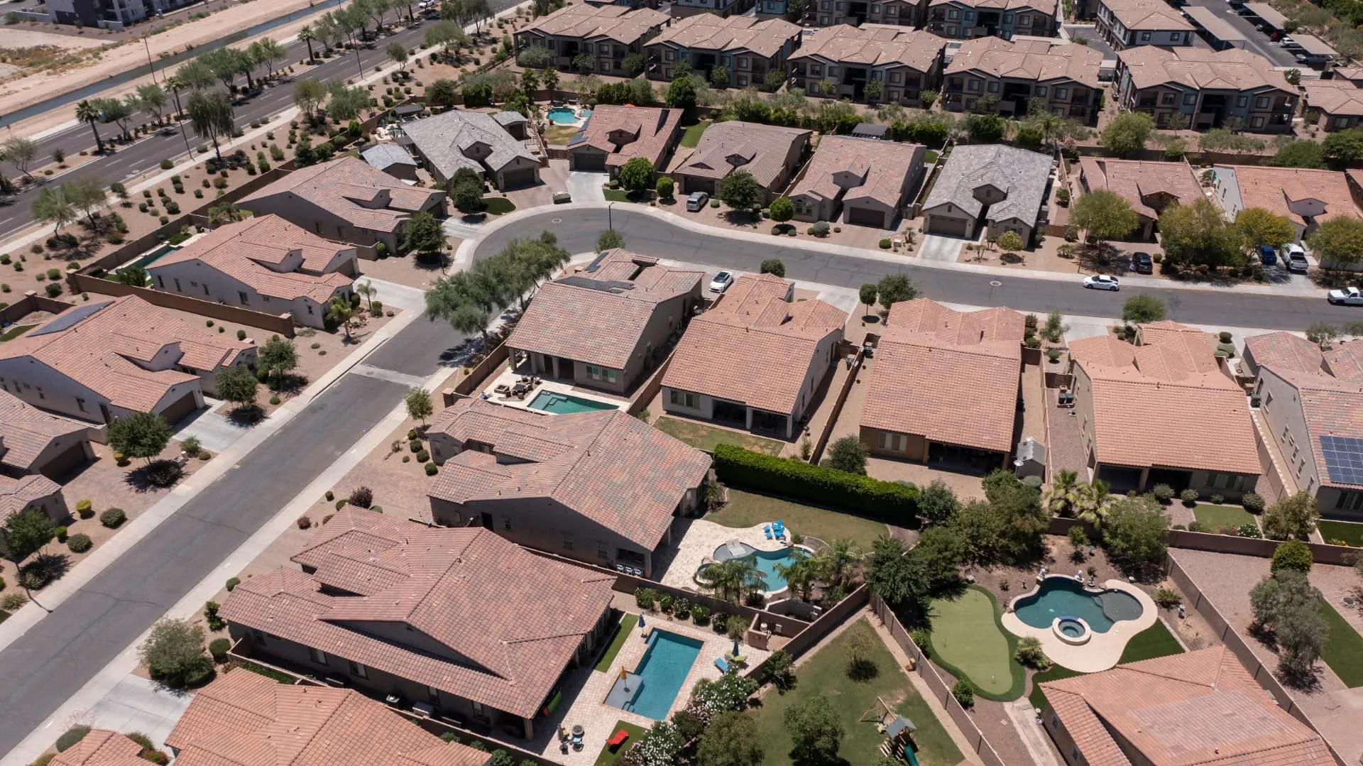 Aerial view of Goodyear residential blocks and roadways, rope access, confined space rescue and safety services in Goodyear, AZ