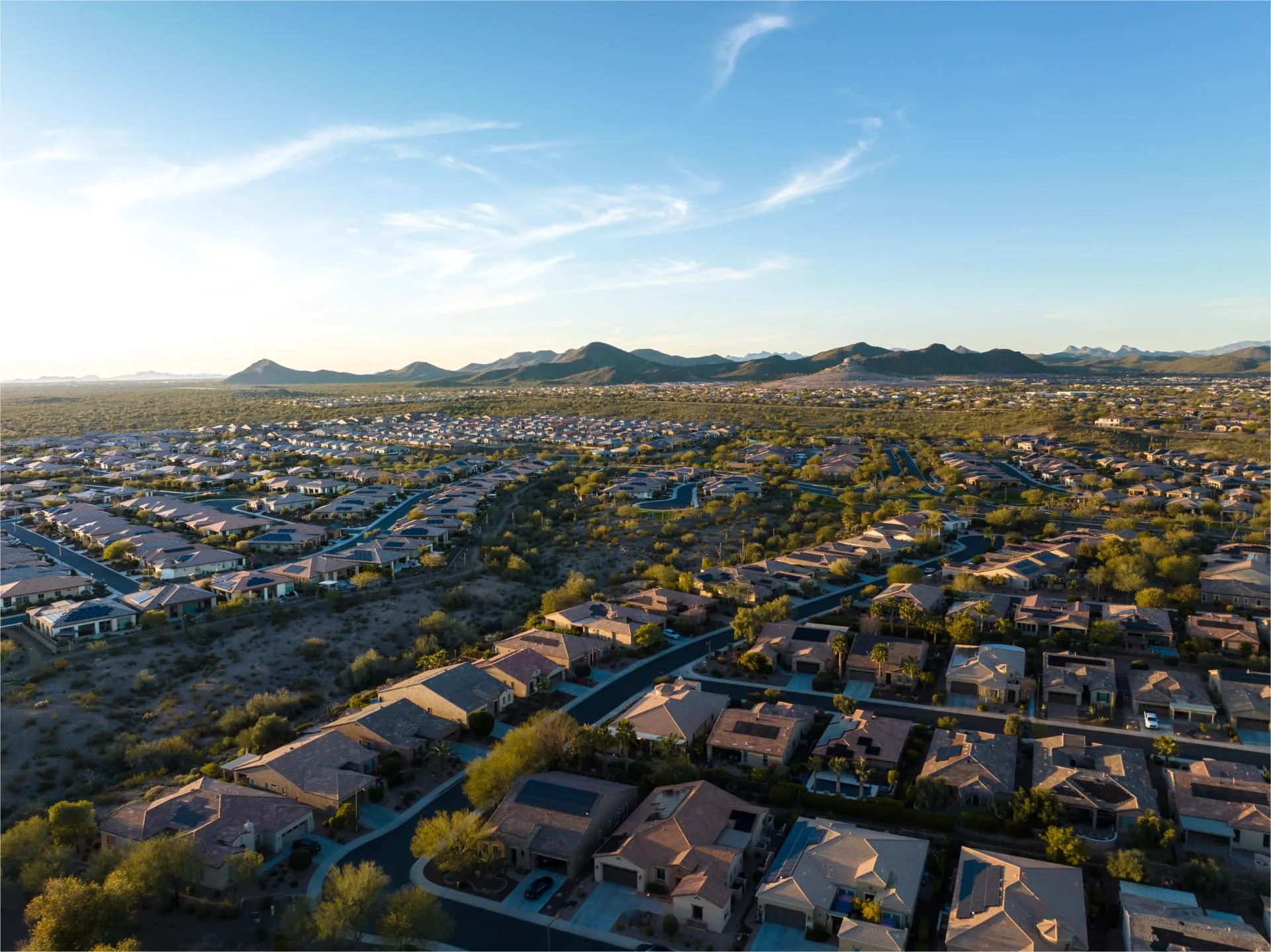 Aerial view of north Peoria development against the desert foothills, rope access, confined space rescue and safety services in Peoria, AZ