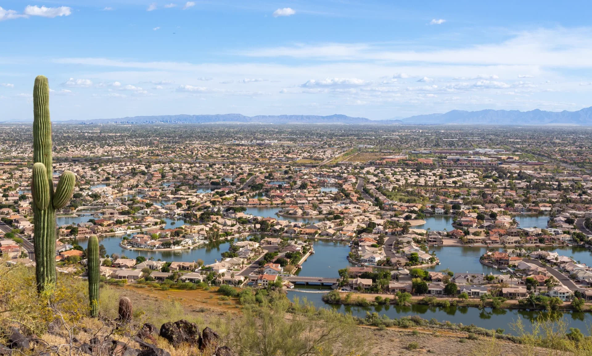 Overlook view of Glendale neighborhoods and lakes with the valley beyond, rope access, confined space rescue and safety services in Glendale, AZ