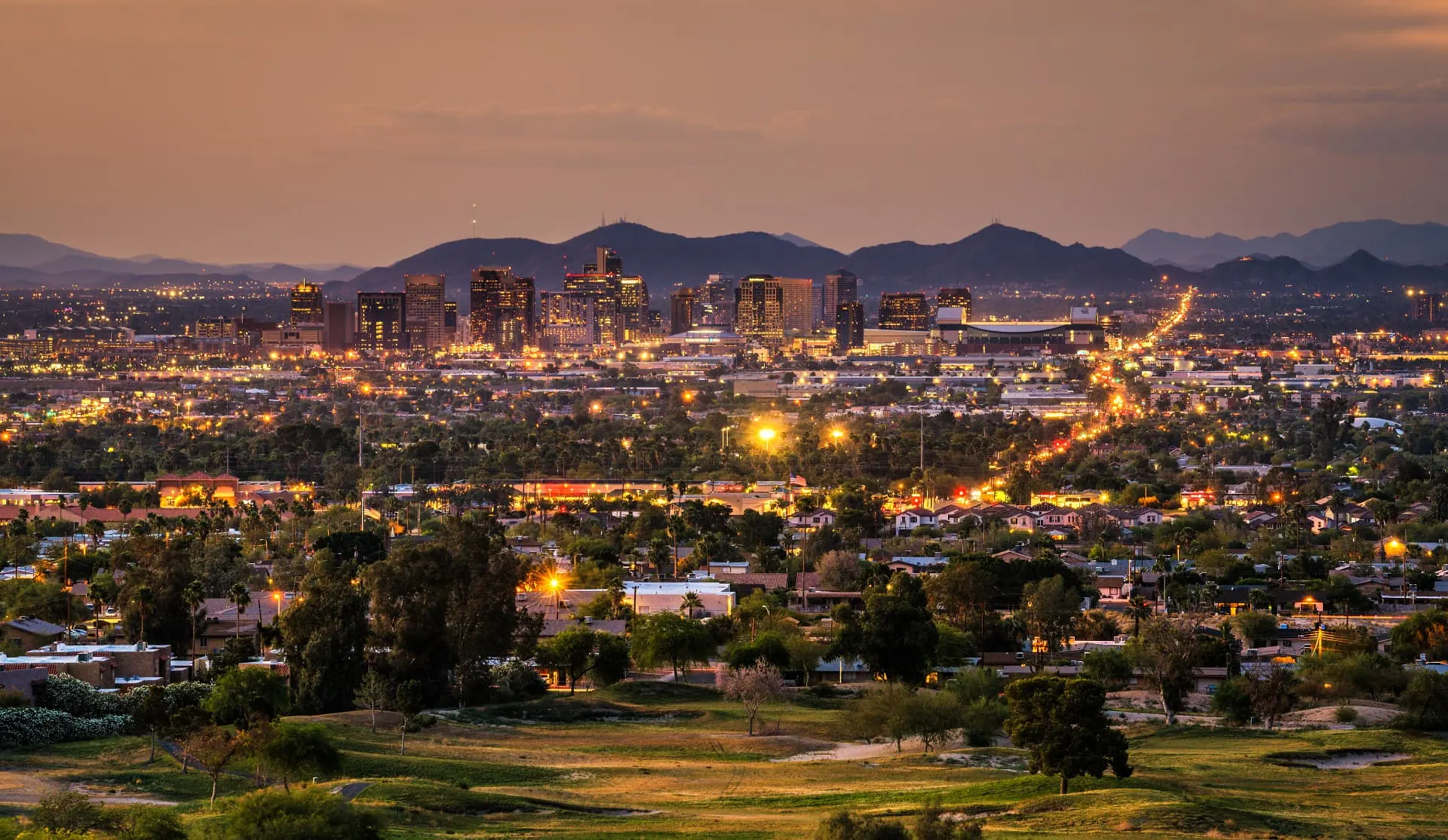Phoenix valley skyline at dusk, rope access, confined space rescue and safety services in Phoenix, AZ