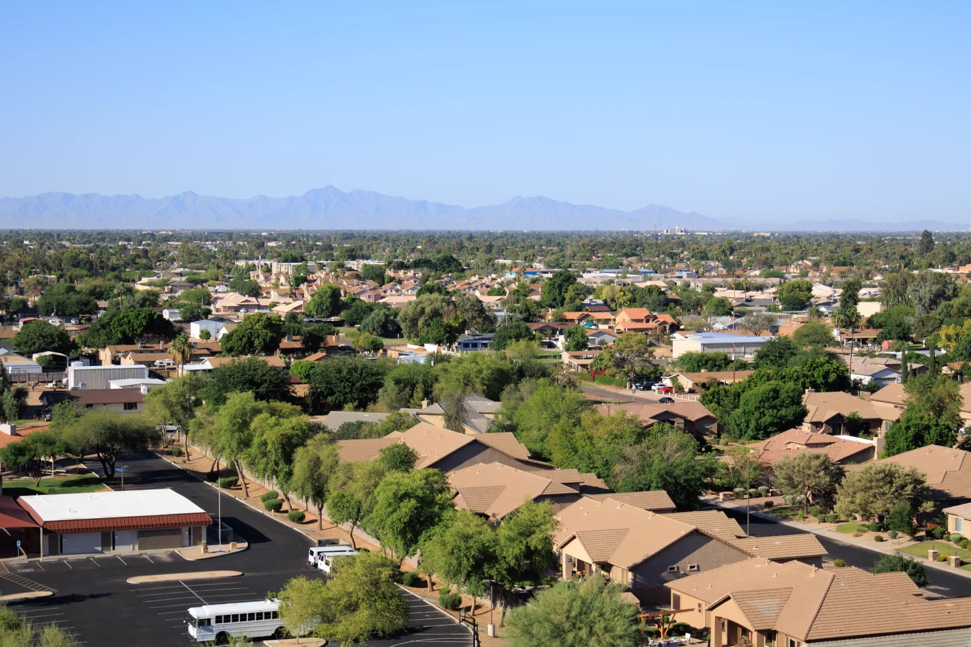 View across Glendale neighborhoods with mountains on the horizon, rope access, confined space rescue and safety services in Glendale, AZ